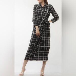 NWT Calvin Klein Black and White Plaid Midi Shirt Dress Size 4 Reg.$129.50